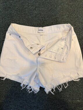 Pistola Perla White Distressed Denim Shorts Size 26 Raw Hem High Rise